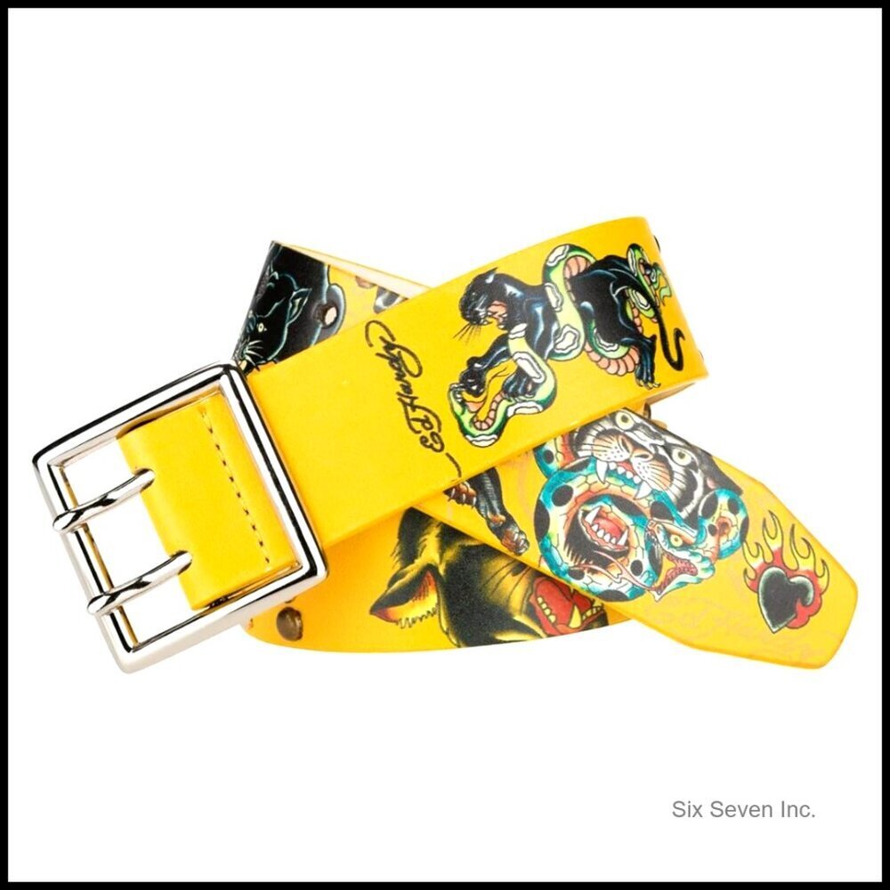Panther Snake Print Studded Belt Dual Prong Buckle Streetwear Men's Accessory